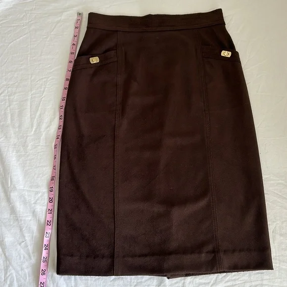 J.MCLAUGHLIN Rowena Skirt Brown, Pencil Midi In Mocha With Faux Suede Design - Picture 3 of 9